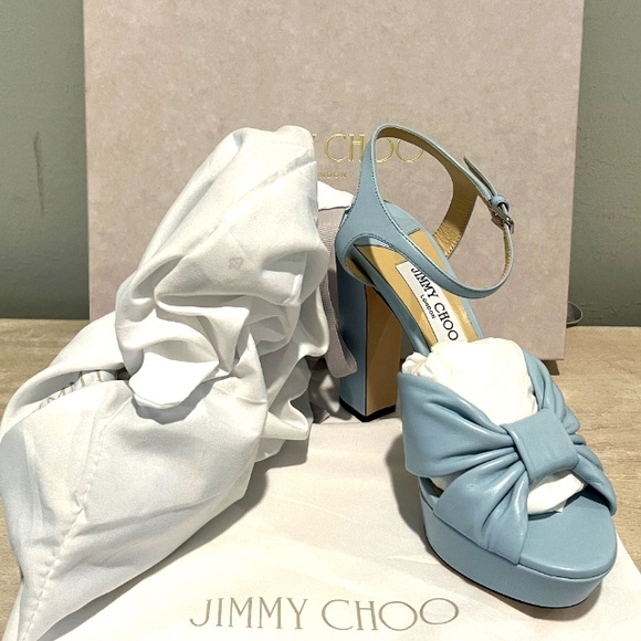 Jimmy Choo Womens Ice Blue Nappa Leather Platform Sandals Size 40.5 Ital… - Picture 3 of 16